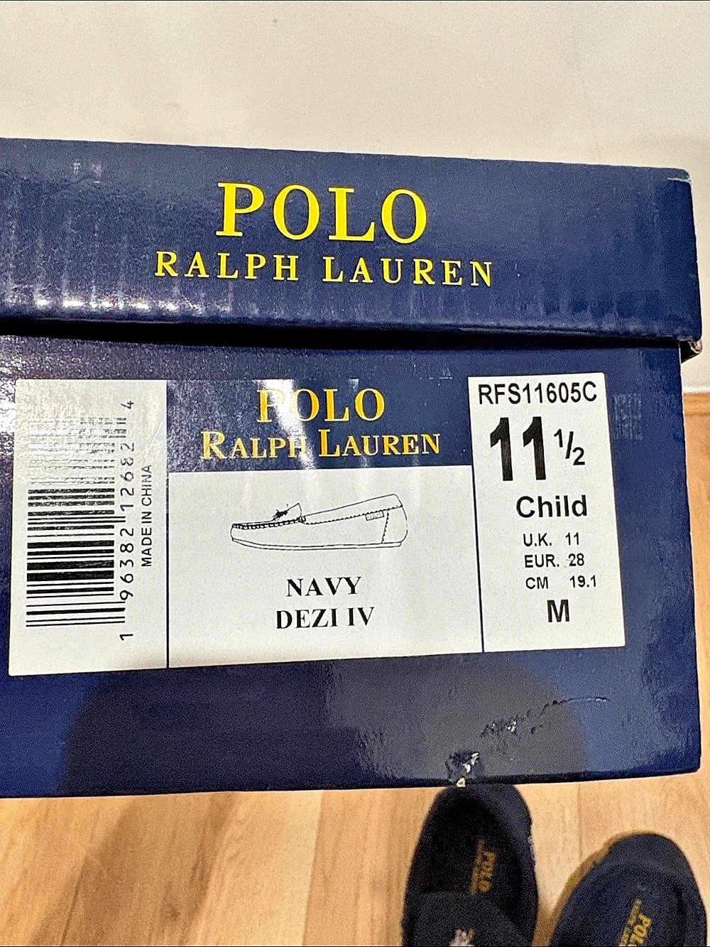 Polo Ralph Lauren Navy Dezi IV Polo Bear Faux-Shearling Slipper Kids Moccasins - Picture 4 of 5